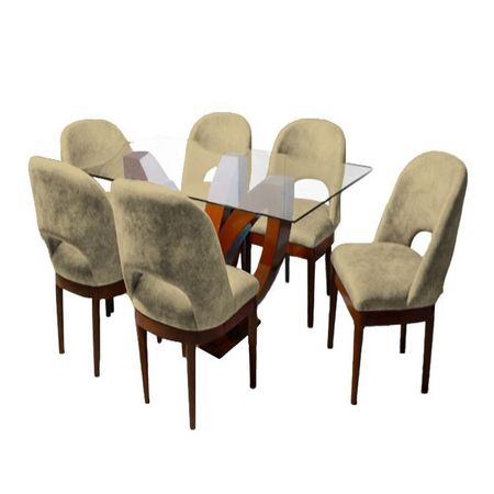 Juego de Comedor Brasilia con 6 Sillas Mesa de Vidrio - Beige Oscuro