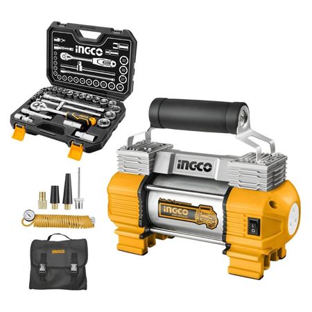 Compresor de aire 12V + Set De Dados 25Pz HKTS12251 INGCO