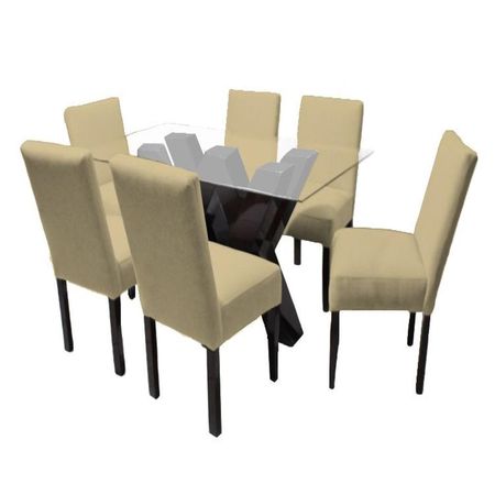 Juego de Comedor Fortalieza con 6 Sillas Mesa de Vidrio - Beige Oscuro