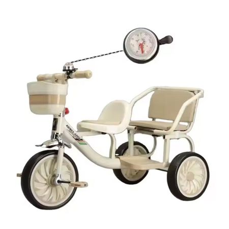 Triciclo Doble Asiento Vintage Con Canastilla Timbre Infantil Crema