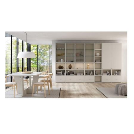 Moderna Librería con Estanteria Maxell color Blanco con Vidrio TU MESITA