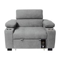Sofá Cama Baltimore con Porta Vasos y Bolsillo 1 plz - Gris Claro