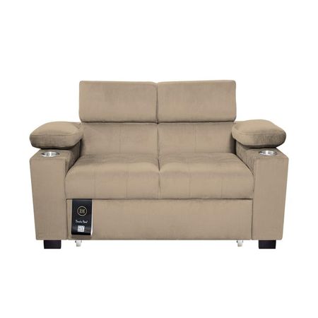 Sofá Cama Baltimore con Porta Vasos y Bolsillo Lateral 2plz - Beige Claro