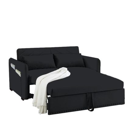 Sofá Cama Filipos con Almohadas y Bolsillos Laterales 2 Plz - Negro