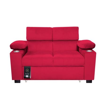 Sofá Cama Baltimore con Porta Vasos y Bolsillo 1.5 plz - Rojo