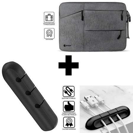 Combo organizador de cables ADC210011 + Funda porta laptop gris 15.6 ADC210023