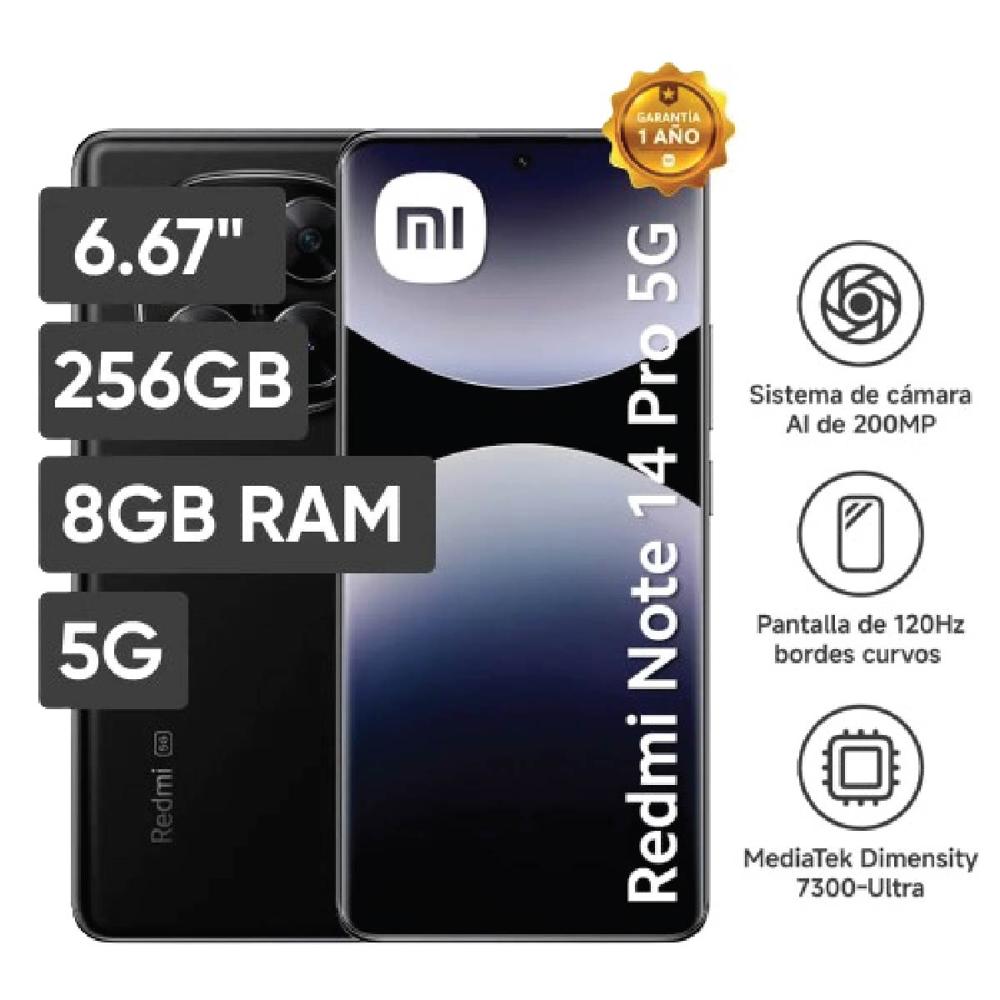 Celular Xiaomi Redmi Note 14 Pro 5G 6.67"" 8GB 256GB 200MP - Midnight Black