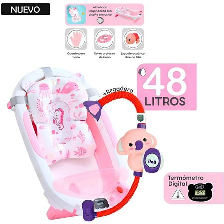 Bañera plegable Nemo con Termómetro Rosado