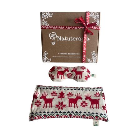 Pack Relajante Navideño: Antifaz Terapéutico + Almohadilla Estándar de Semillas Natuterapia (Renos)