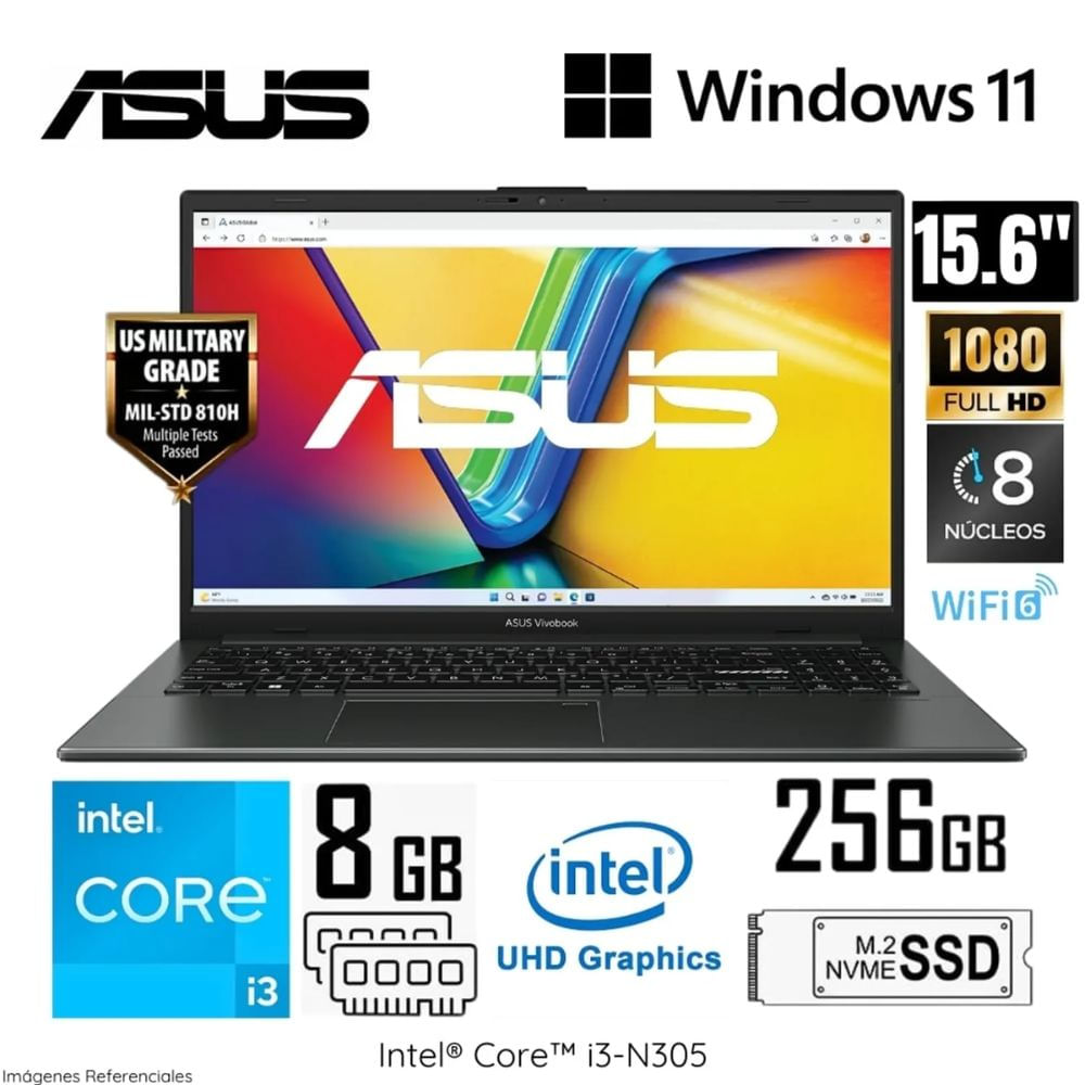 Laptop Asus VivaBook Go 15 E1504GA-NJ006W Intel Core i3-N305 8GB RAM 256GB 15.6"" FHD Windows 11 Home