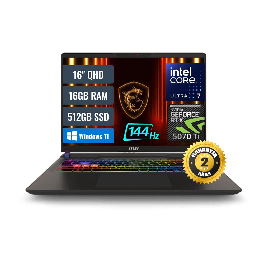 Laptop MSI Vector 16 HX A2XWHG Intel Core Ultra 7 16GB RAM 512GB SSD RTX 5070Ti 16 QHD 9S715M352085