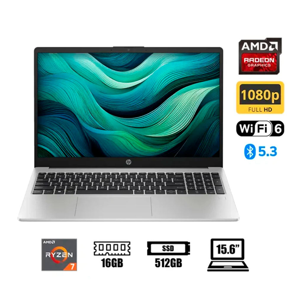 Laptop HP 255 G10 AMD Ryzen 7 7730U 16GB RAM 512GB SSD 15.6"" FHD Windows 11 Pro - B03E1LT#ABM