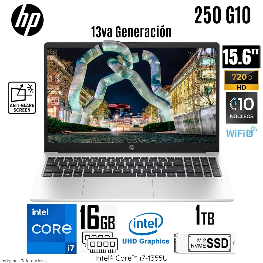 Laptop HP 250 G10 Intel Core i7 1355U 16GB RAM 1TB SSD 15.6"" HD Win 11 - 9S7D1LS#ABM