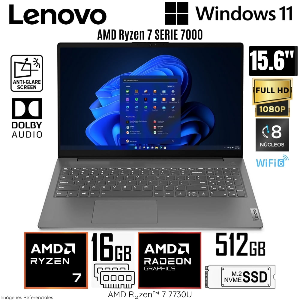 Laptop Lenovo V15 G4 ABP AMD Ryzen 7-7730U 16GB RAM 512GB SSD 15.6"" FHD Windows 11 Pro - 82YY002YLM