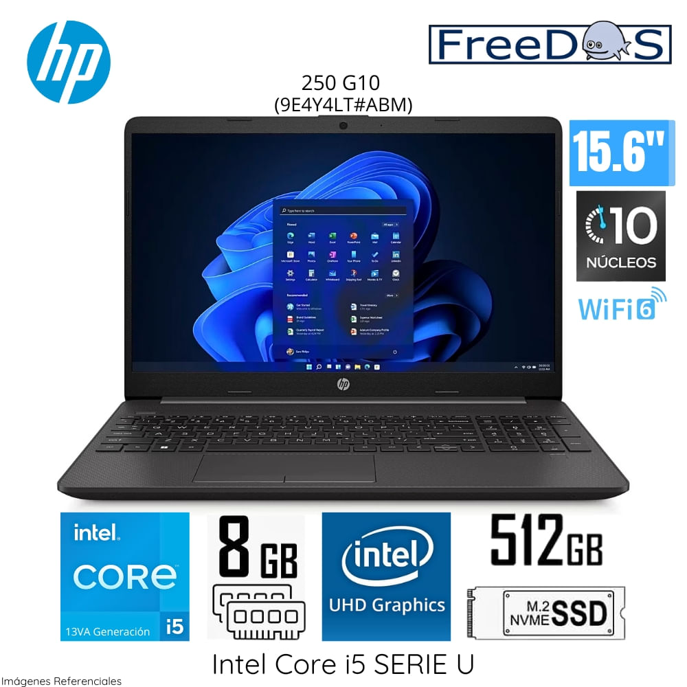 laptop Hp 250 G10 Intel Core i5 1334U 8GB RAM 512GB SSD 15.6"" HD Windows 11 Pro - 9E4Y4LT#ABM