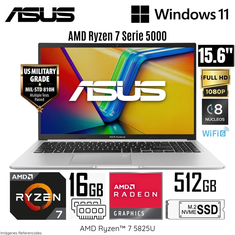 Laptop Asus Vivobook AMD Ryzen 7 5825U 16GB RAM 512GB SSD 15.6"" FHD Windows 11 Home - M1502YA-NJ572W