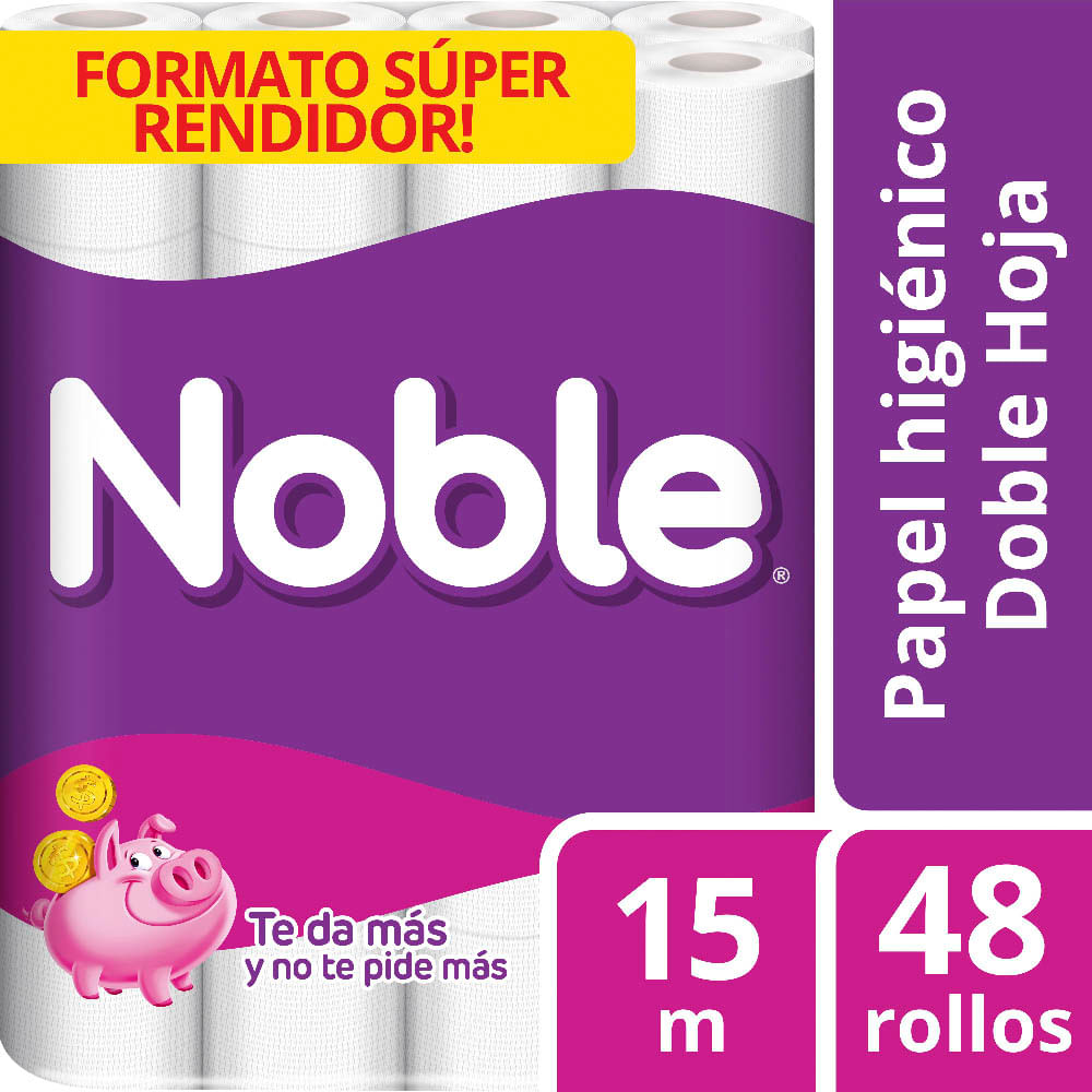 Papel Higiénico NOBLE Súper Rendidor Doble Hoja Paquete 48un