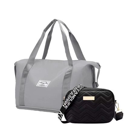 Bolsas Expandibles Viaje 2 en 1 Gris + Cartera Casual Negra