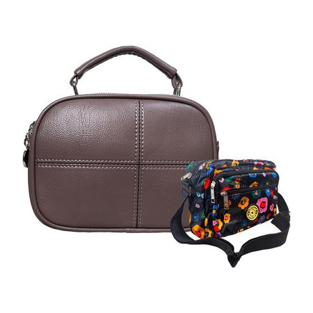 Cartera Pequeña de Mano y hombro Marron + Cartera Floreada