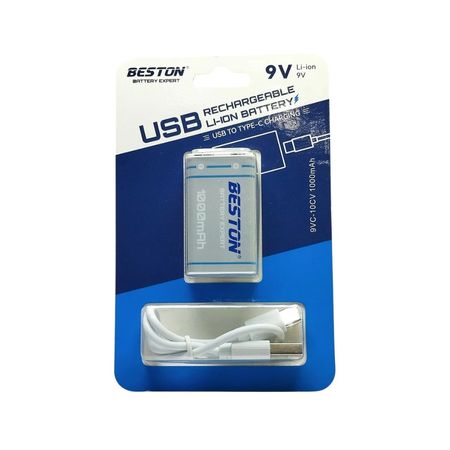 Batería Recargable 9V Beston con Cable USB C