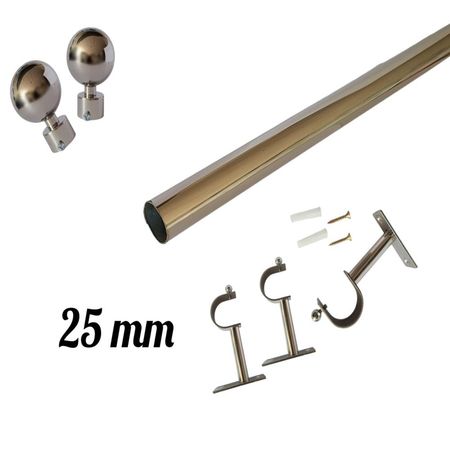 SET PARA CORTINA CON BOLA INOX 3.00 MTS DE 1