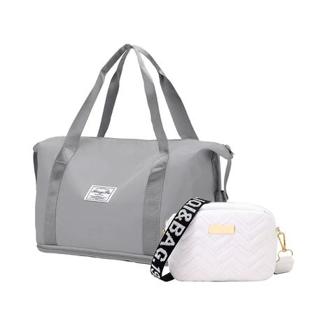 Bolsas Expandibles Viaje 2 en 1 Gris + Cartera Casual Blanca