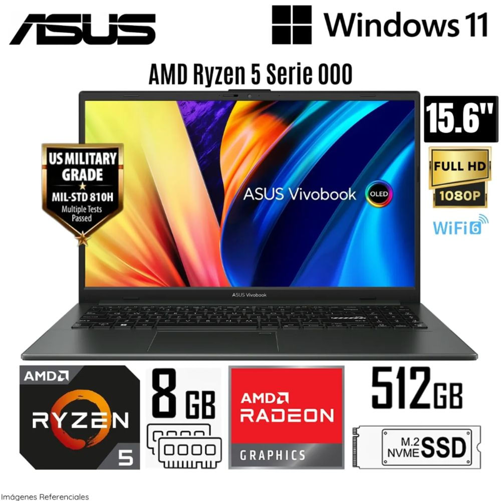 Laptop Asus Vivabook E1504FA-L1655 AMD Ryzen 5 7520U 8GB DDR5 GB 512GB SSD 15.6"" FHD OLED