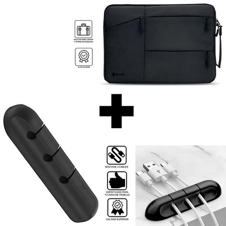 Combo organizador de cables ADC210011 + Funda porta laptop negro 15.6 ADC210022