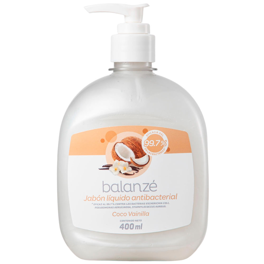 Jabón Líquido Antibacterial BALANZÉ Coco Vainilla Frasco 400ml