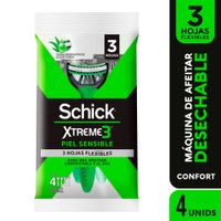 Máquina de Afeitar SCHICK Xtreme 3 Piel Sensible Paquete 4un
