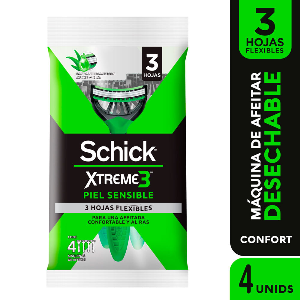 Máquina de Afeitar SCHICK Xtreme 3 Piel Sensible Paquete 4un