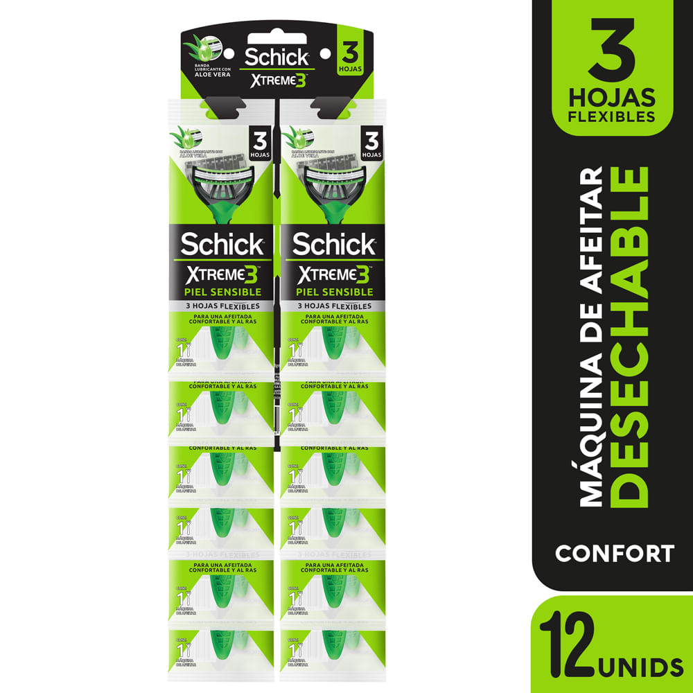 Máquina de Afeitar SCHICK Extreme Piel Sensible Tira 12un