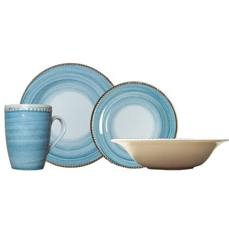 Juego de Vajilla Corona Caoba Azul Perla 16 piezas