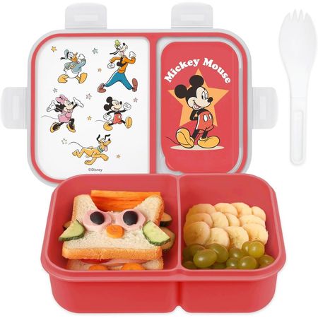 CAJA DE BENTO CON COMPARTIMENTOS DIVIDIDOS Y TENEDOR MICKEY