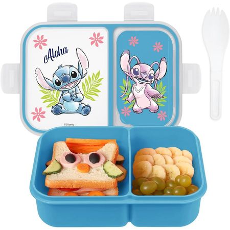 CAJA DE BENTO LILO & STITCH CON COMPARTIMENTOS DIVIDIDOS Y TENEDOR DISNEY | STITCH Y ANGELA