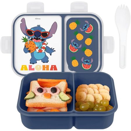 CAJA DE BENTO LILO & STITCH CON COMPARTIMENTOS DIVIDIDOS Y TENEDOR DISNEY | AZUL STITCH