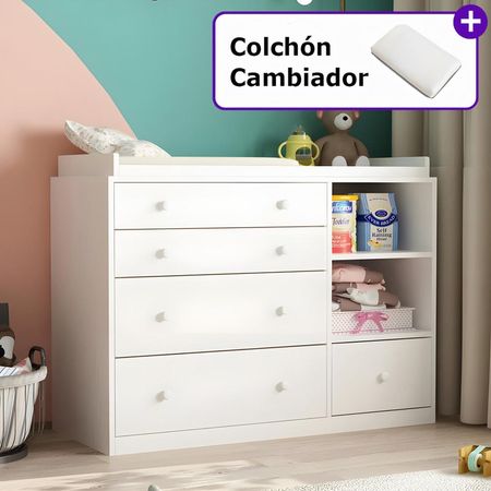 Cómoda Cambiador Para Bebé Amore 5 Cajones Blanco 120 cm + Colchón Huk