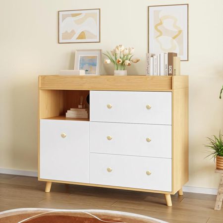 Cómoda Cambiador Para Bebé Siena 4 Cajones Blanco y Duna 100 cm Huk