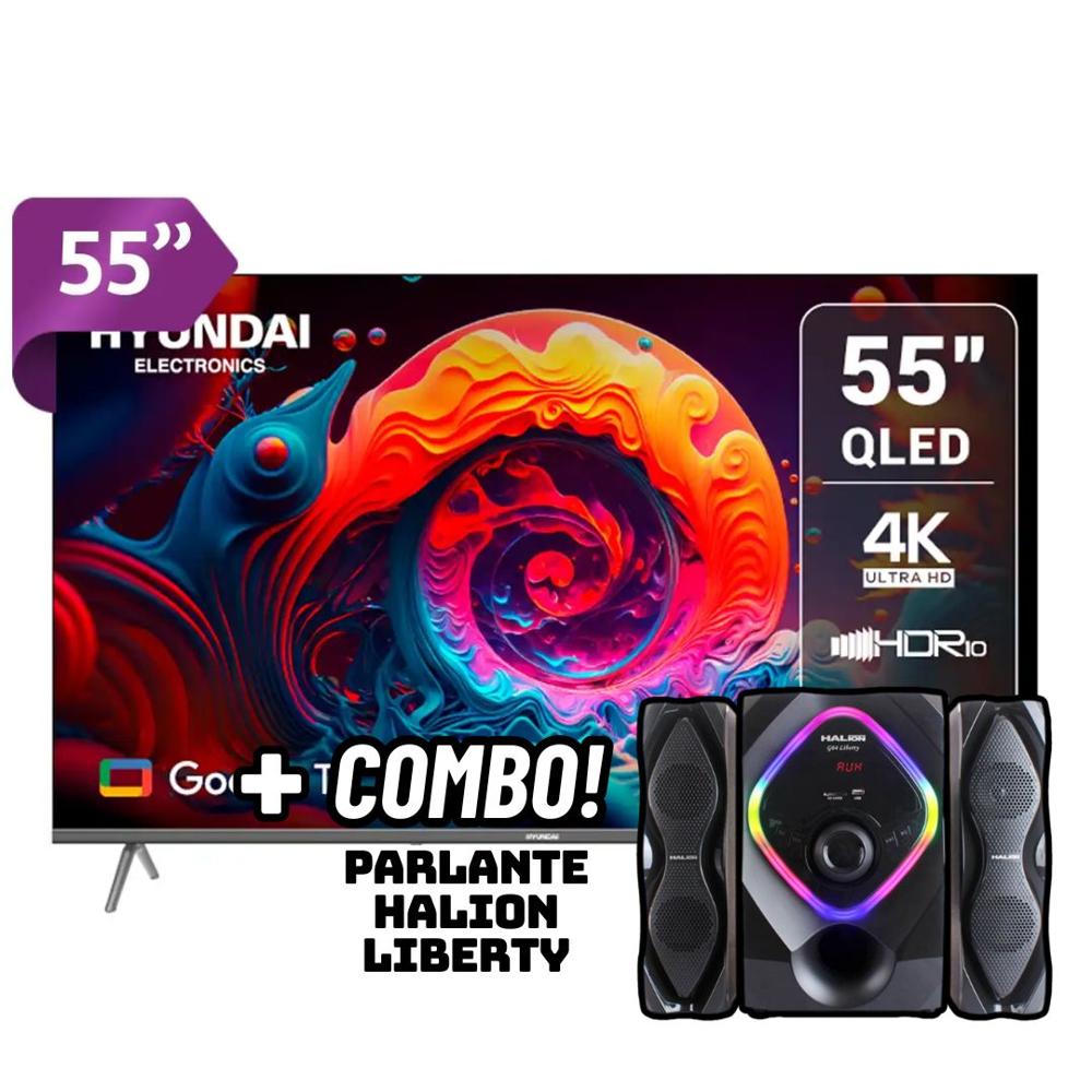 TELEVISOR HYUNDAI 55 QLED SMART TV GOOGLE TV 4K UHD HYLED5529QG + PARLANTES HALION LIBERTY 2.1
