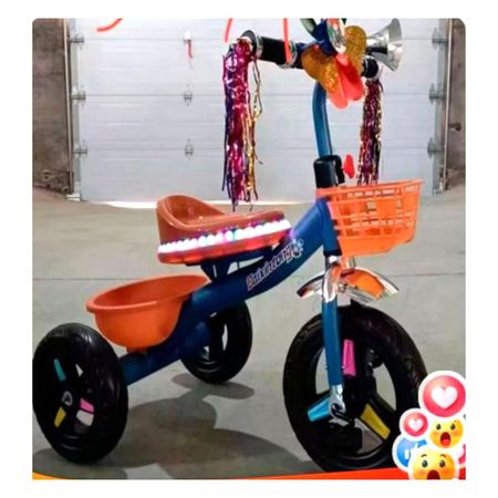 Triciclo Doble Canastilla Niños Infantil Luz Led Azul
