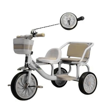 Triciclo Doble Asiento Vintage Con Canastilla Timbre Infantil Gris