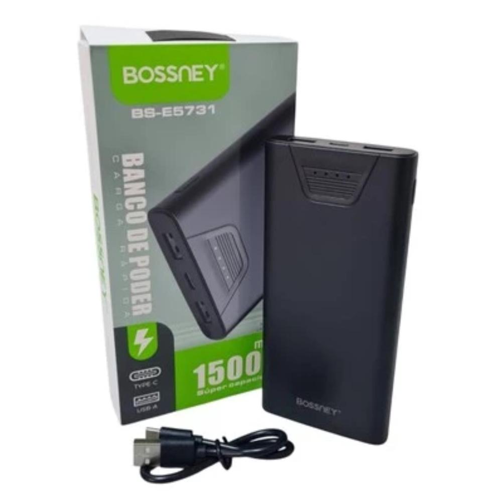 Power Bank Batería Portátil con Indicador LED de 15000 mAh Bossney
