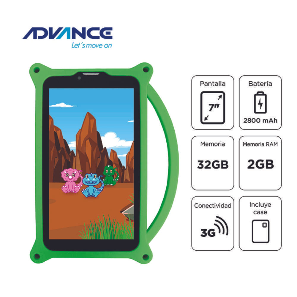 Tablet Advance Intro TR6955, 7"" IPS 1024x600, Android 11 Go, 3G, Dual SIM, 32GB, RAM 2GB Dino Verde