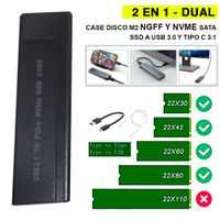 Case Disco M2 Ngff Nvme Sata DUAL A Usb 3.0 Y Tipo C 3.1