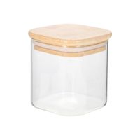 Frasco Cuadrado de Vidrio Borosilicato con Tapa de Bambú 600 ml