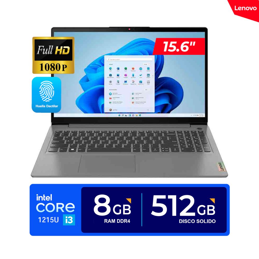 LAPTOP LENOVO IdeaPad 3 15.6? FHD TN Core I3-1215U 4.40GHz 6 Núcleos 8GB DDR4 512GB SSD FREEDOS