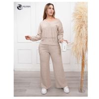 Conjunto Mujer Invierno Chompa y Pantalón Palazzo con Bolsillos color Beige