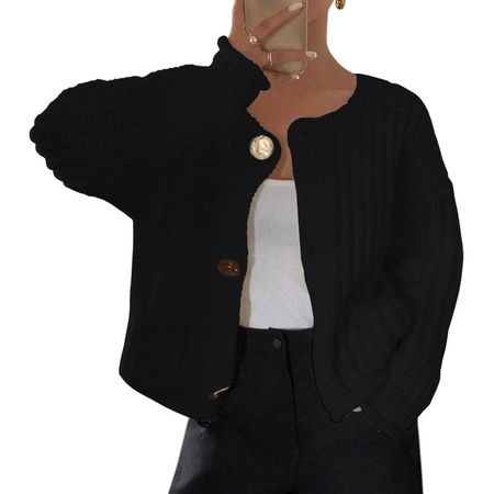 Chompa Mujer Hilo Bolsillos Botones 359G-30 Color Negro Talla M