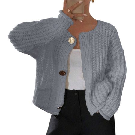 Chompa Mujer Hilo Bolsillos Botones 359G-30 Color Gris Talla S