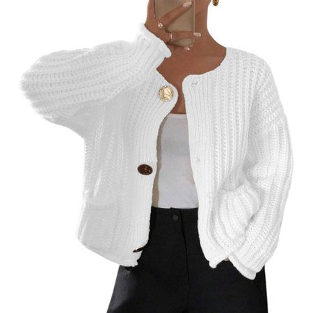 Chompa Mujer Hilo Bolsillos Botones 359G-30 Color Blanco Talla M